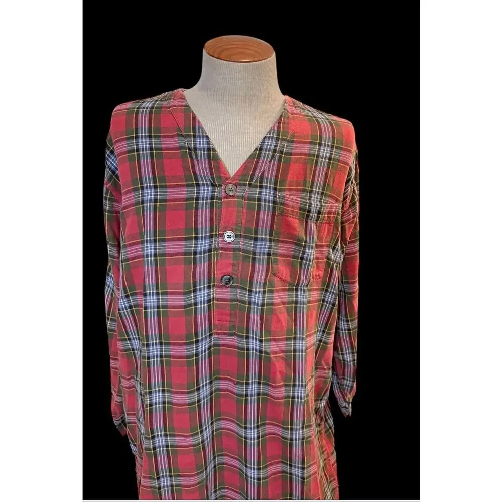 L.L. Bean Mens Red Scotch Plaid Flannel Nightgown Sleepshirt Large